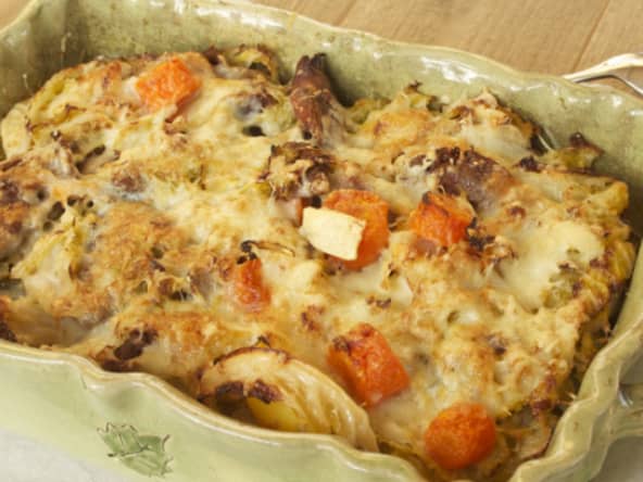 Gratin de chou vert au confit de canard