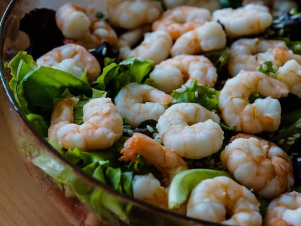 Crevettes et laitue