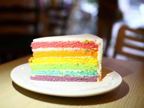 Une part de rainbow cake