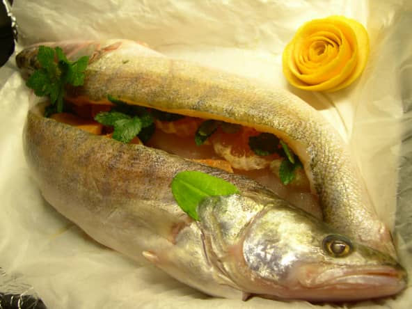 Sandres préparé en portefeuille aux agrumes