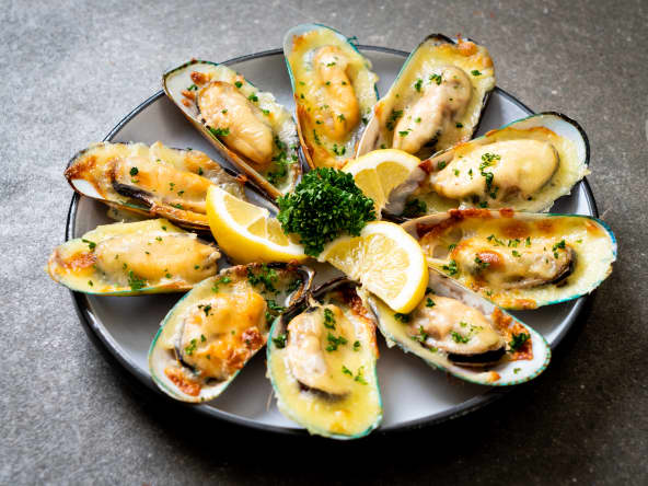Moules gratinées au fromage