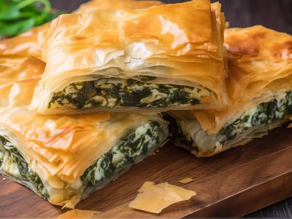Spanakopita sur planche en bois