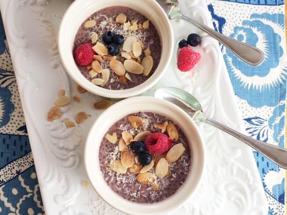 Chia pudding topping framboises