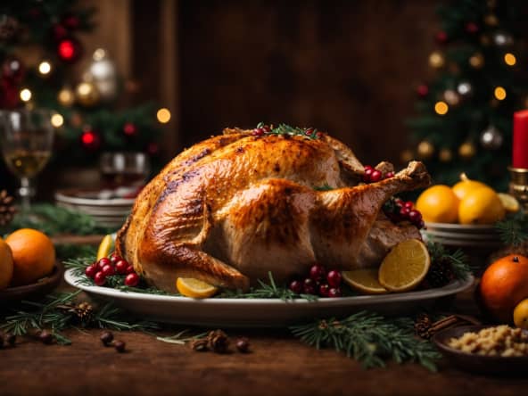 Volaille rôtie servie pour un réveillon de noël traditionnel
