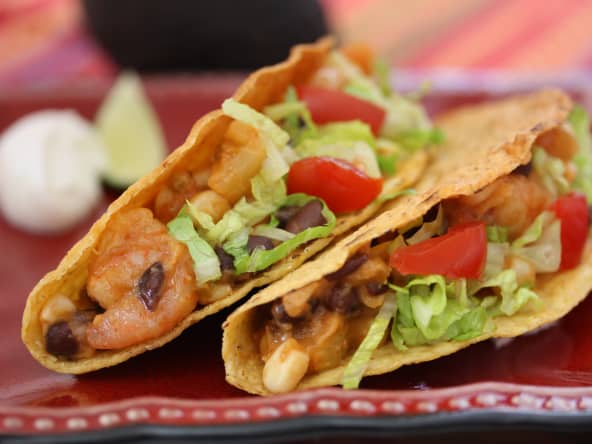 Tacos aux crevettes et haricots noirs