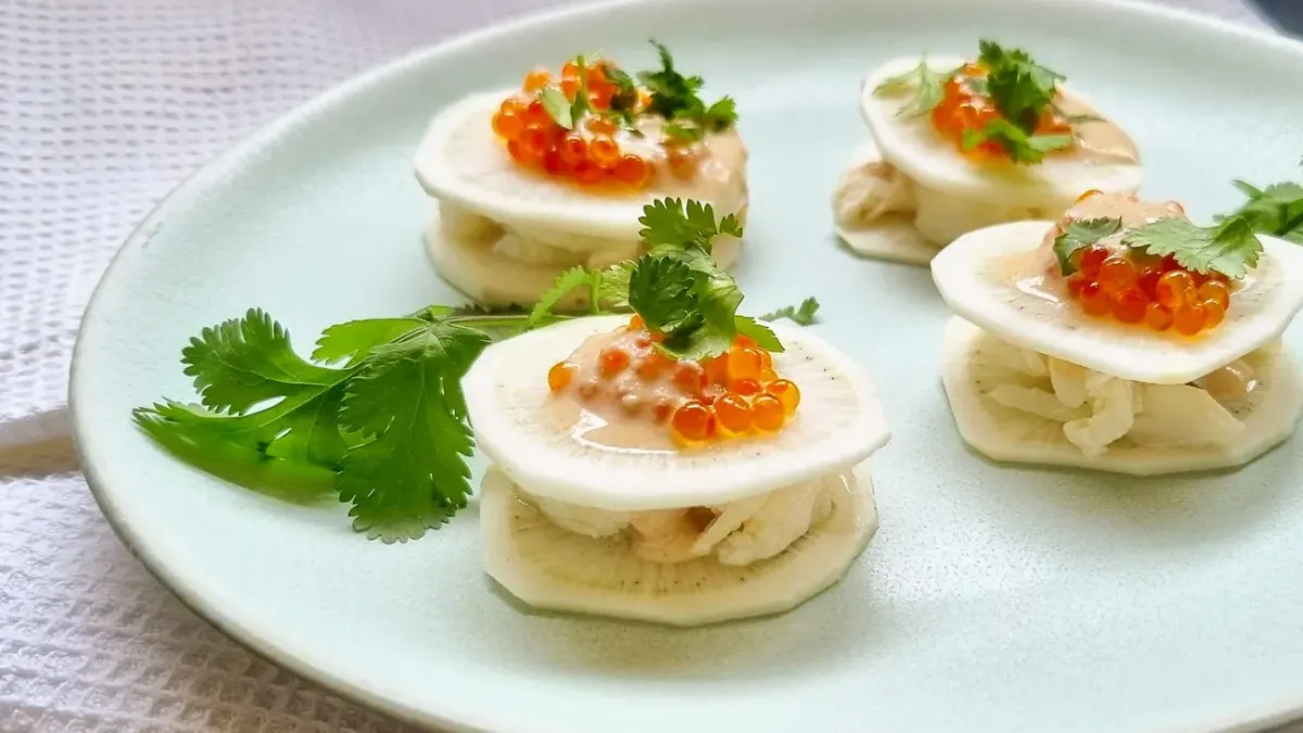 Ravioles de radis noir au crabe