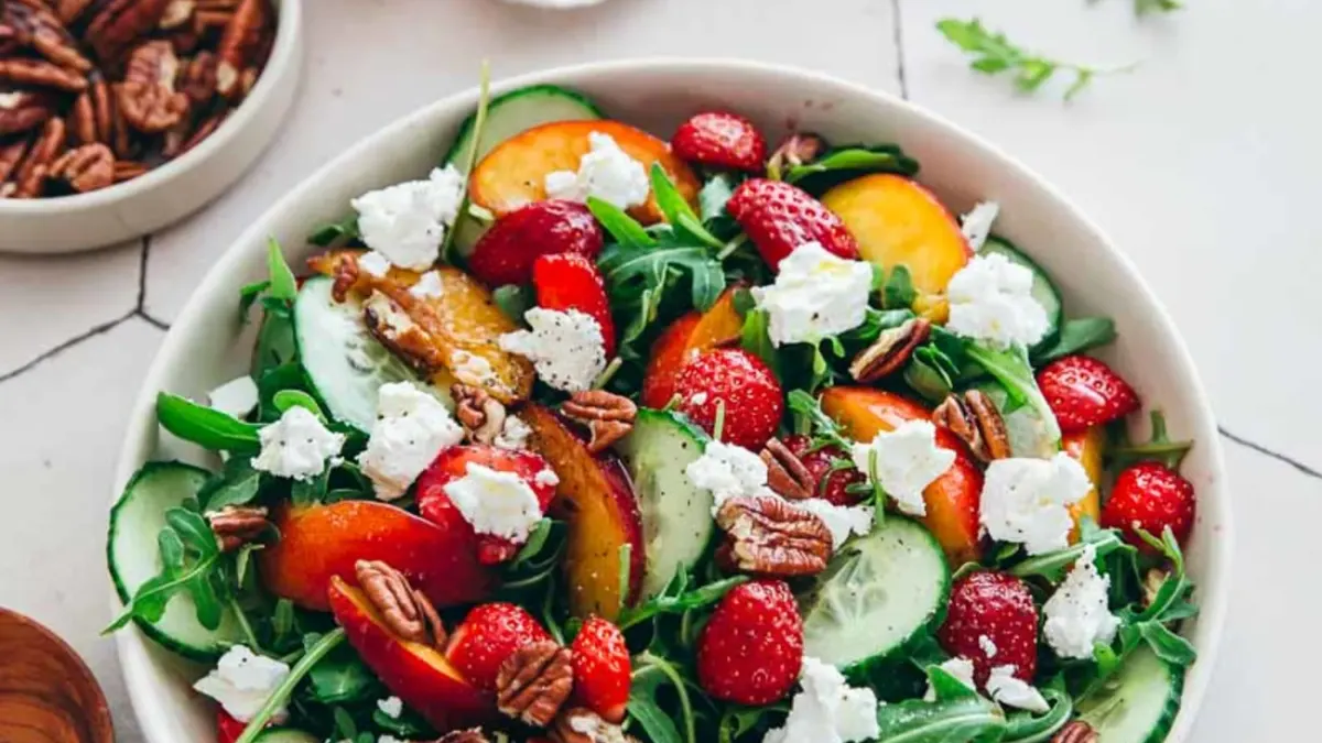 Salade nectarine, fraise et concombre au chèvre