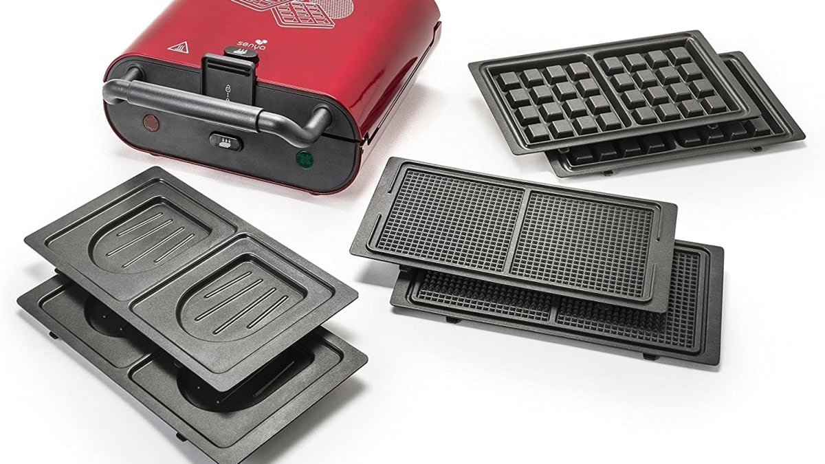 Le croque-gaufre-gaufrette Senya aluminum rouge