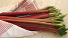 Tiges de rhubarbe dans un linge