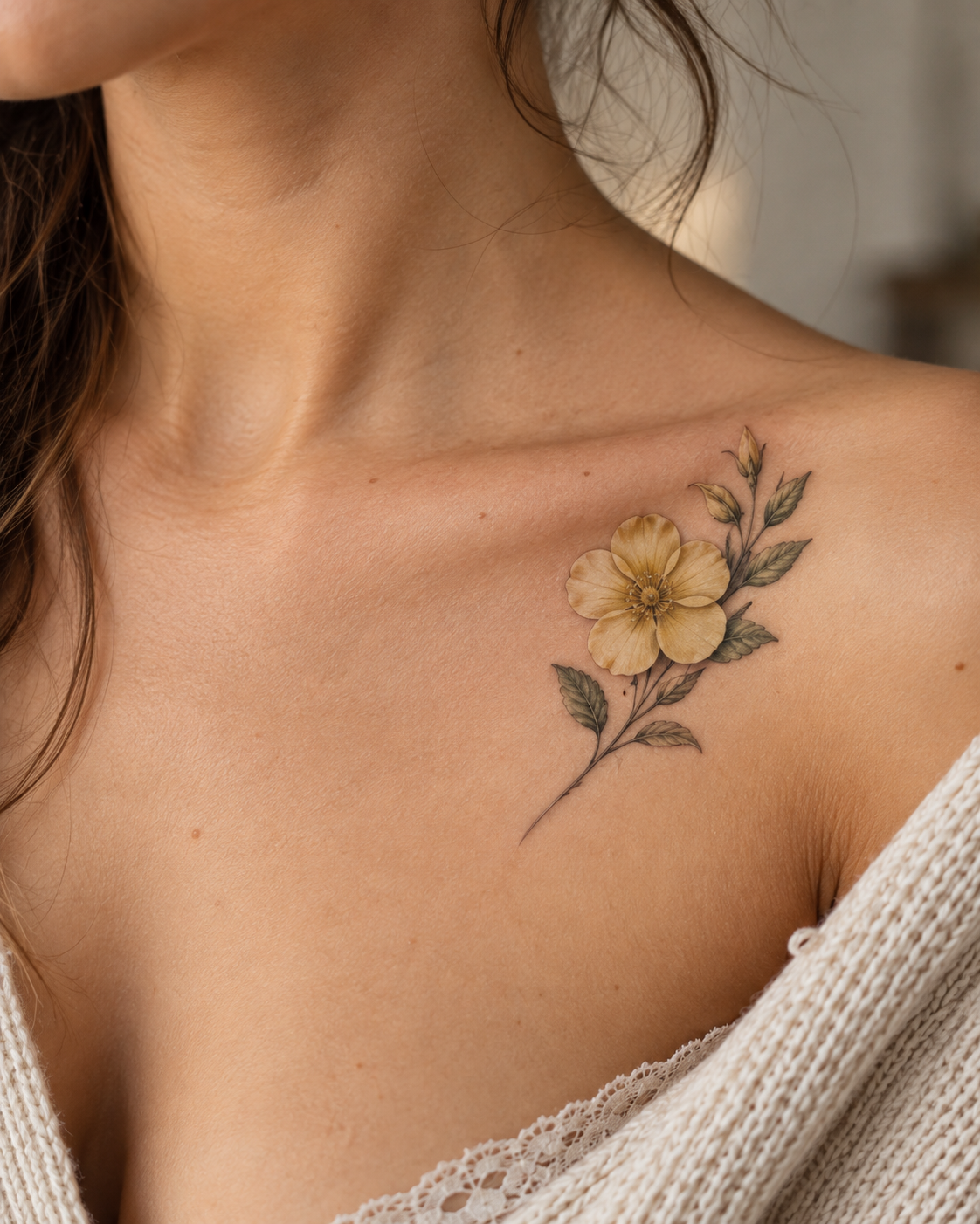 Minimalist primrose flower tattoo idea for February