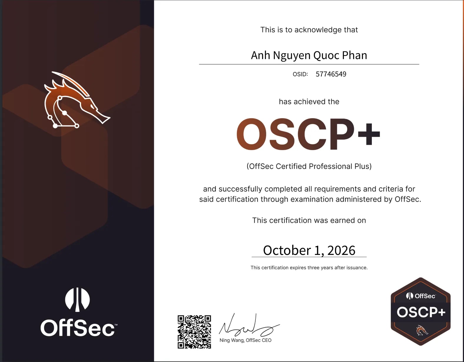 My cert
