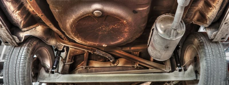 Undercarriage photo of a Ford before rust protection