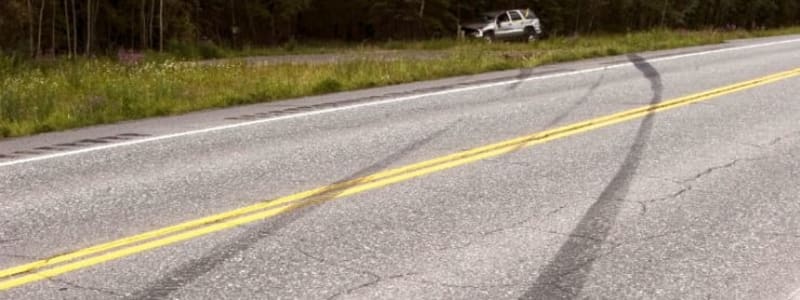 Bremsespor på vej Bil i grøften har efterladt bremsespor