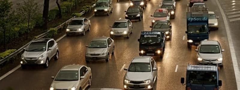 Cars standing in traffic In a long car traffic jam
