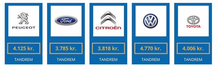 Gennemsnitspriser på skifte af tandrem 2015