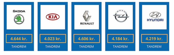 Gennemsnitspriser på skifte af tandrem 2015