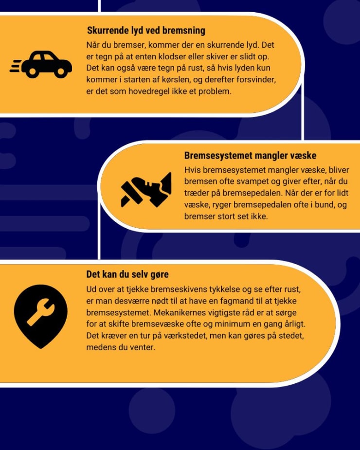 Symptomer/tegn på slidte bremser