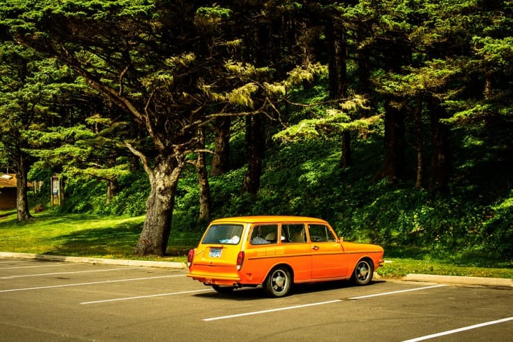 voiture garée arbres