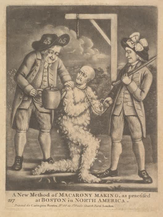 A New Method of Macarony Making, as Practised at Boston, published in London, 12 October 1774.