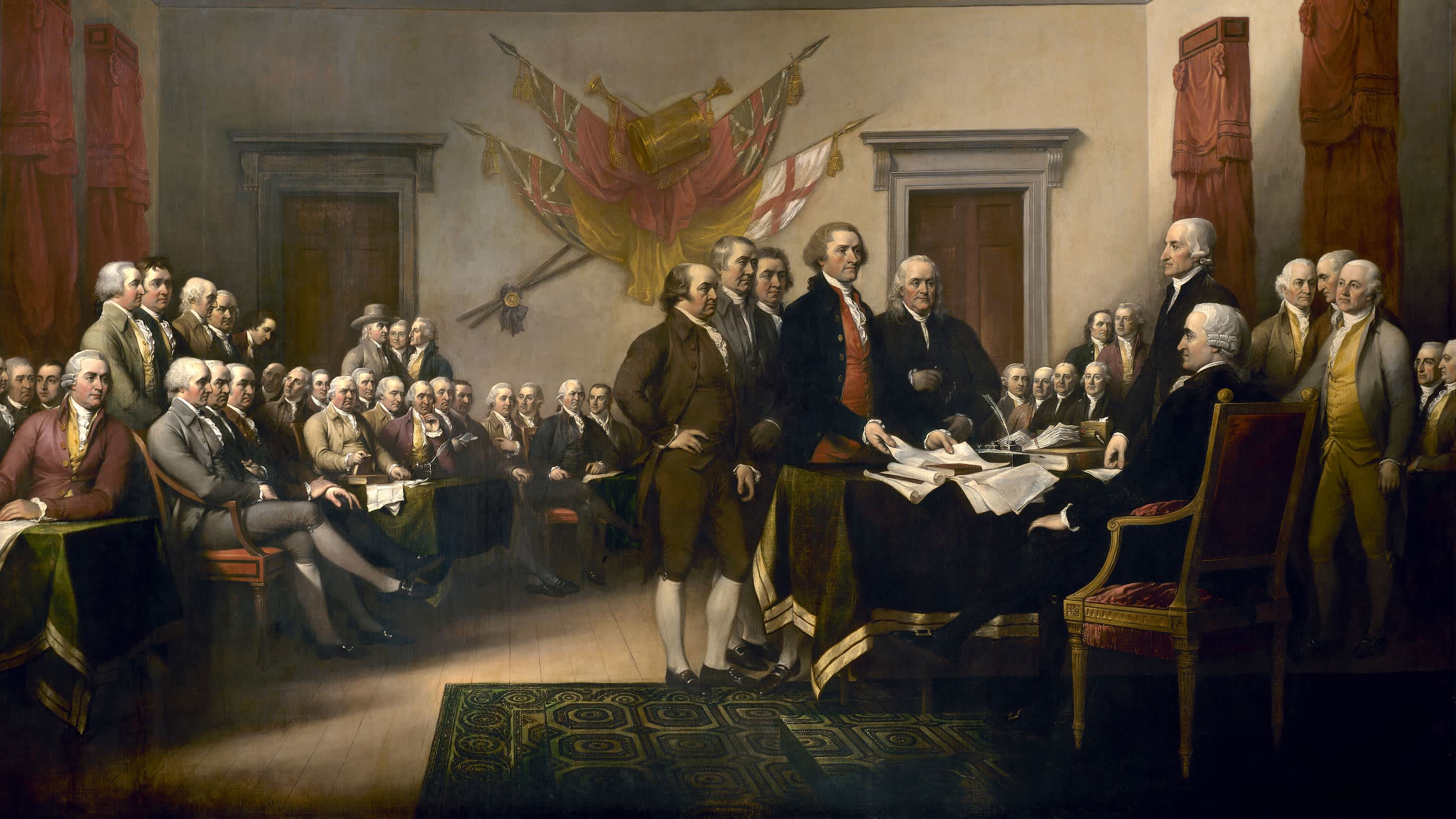 A painting of the signing of the Declaration of Independence.