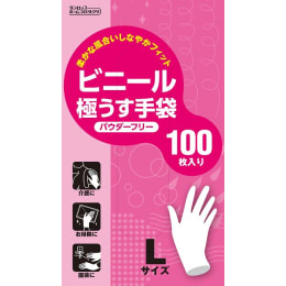 ビニール極うす手袋 粉なしL 半透明 100枚入
