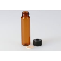 シリンジバイアル 茶色 SY-5 12.0mL 穴あき黒キャップ フッ素PTFE/ニトリルパッキン付 100組 255028