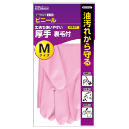 ビニール厚手 手袋 裏毛付 M ピンク 1双