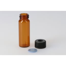 日電理化硝子 シリンジバイアル SY-3 10.0mL 茶色 穴あき黒キャップ・PTFE/シリコンパッキングセット 100本 255057