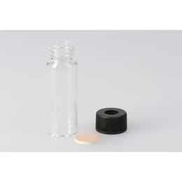 シリンジバイアル 無色 SY-3 10.0mL 穴あき黒キャップ フッ素PTFE/ニトリルパッキン付 100組 255007
