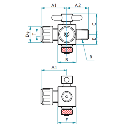 PTFE3方バルブ 装置用 接続型 φ6×R1/4 F-2014-001