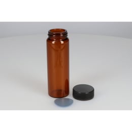 日電理化硝子 ねじ口瓶 SV-100 100mL 茶色 フェノールキャップ フッ素PTFE/シリコンパッキングセット 25組 251133