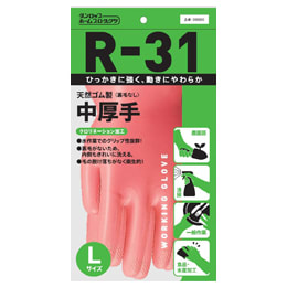 天然ゴム中厚手 手袋 クロリネーション加工L レッド1双