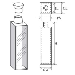 石英セル 標準 二面 石英かぶせcap付 IL1×IW10×H55