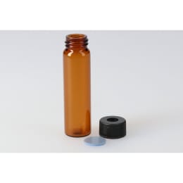 日電理化硝子 シリンジバイアル SY-5 12.0mL 茶色 穴あき黒キャップ・PTFE/シリコンパッキングセット 100本 255058