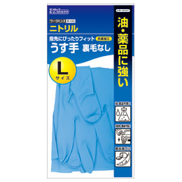 ニトリルうす手 手袋 裏毛なし L ブルー 1双