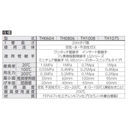 FEPチューブ(フッ素樹脂) ミリサイズ(THシリーズ) TH1008BU-20