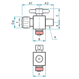PTFE2方バルブ 装置用 接続型 φ6×R1/4 F-2013-001