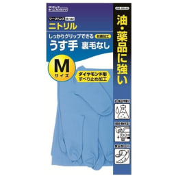 ニトリルうす手 手袋 ダイヤ加工 裏毛なし M ブルー 1双