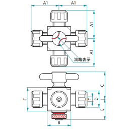 オールPTFE4方バルブ 接続型 φ10 F-2012-003