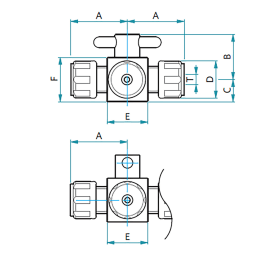 PTFE4方バルブ 圧入型 φ10 F-2019-003