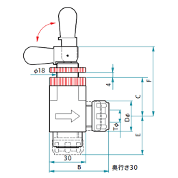 PTFEトグルバルブ アングル型 φ8 F-2004-002