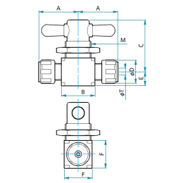 PTFE2方パネル付バルブ 圧入型 φ6 F-2015-001
