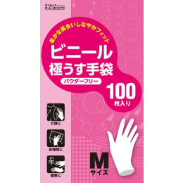 ビニール極うす手袋 粉なしM 半透明 100枚入