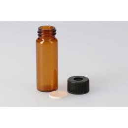 シリンジバイアル 茶色 SY-3 10.0mL 穴あき黒キャップ フッ素PTFE/ニトリルパッキン付 100組 255027