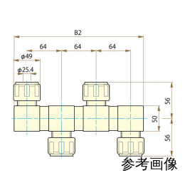 PTFEフレキシブル5連アダプター 溝付 25.4 F-2716-003