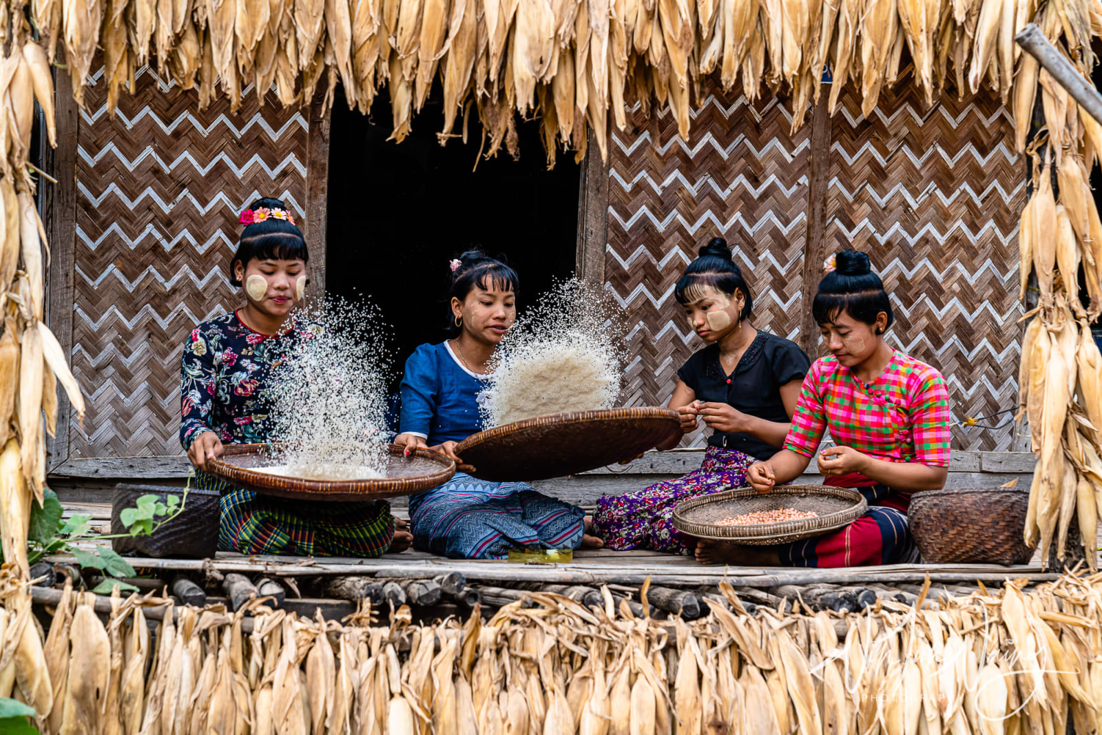 Villagers Winnowing Rice — View 01