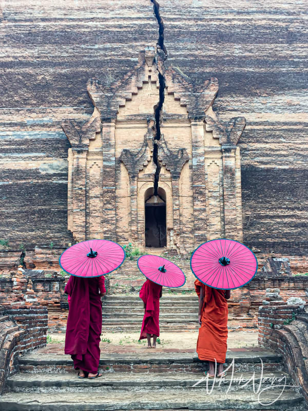 Three Novice Monks at Ancient Temple