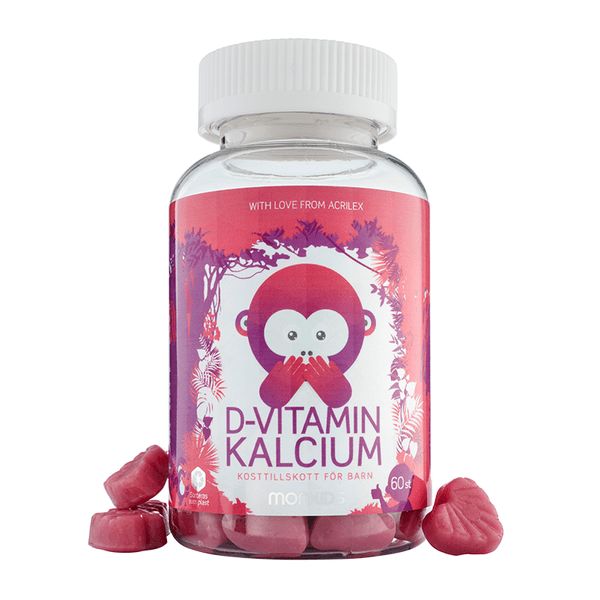 Monkids D-vitamin + Kalcium Barn Jordgubb 