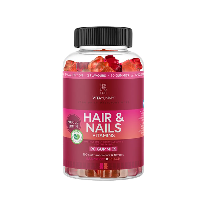 VitaYummi Hår & Naglar Vitaminer Gummies Hallon Persika