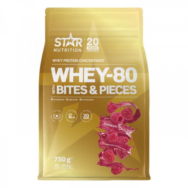 Whey-80 Bites & Pieces Rasberry with rasberry pieces